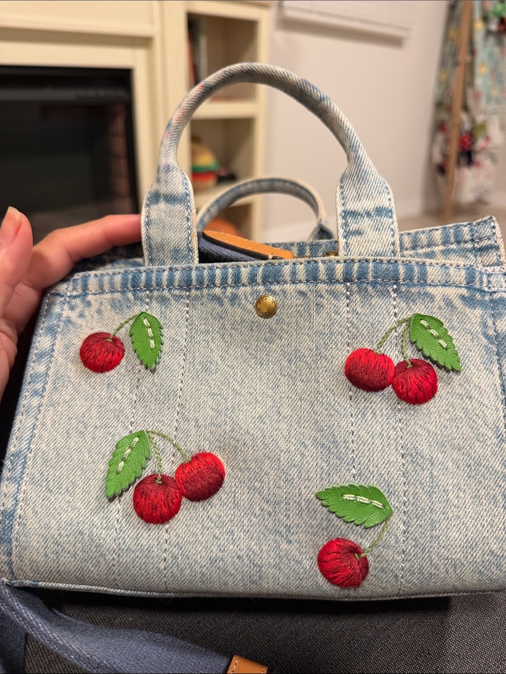 Coach Denim Cherry Embroidered Tote - Picture 12 of 12
